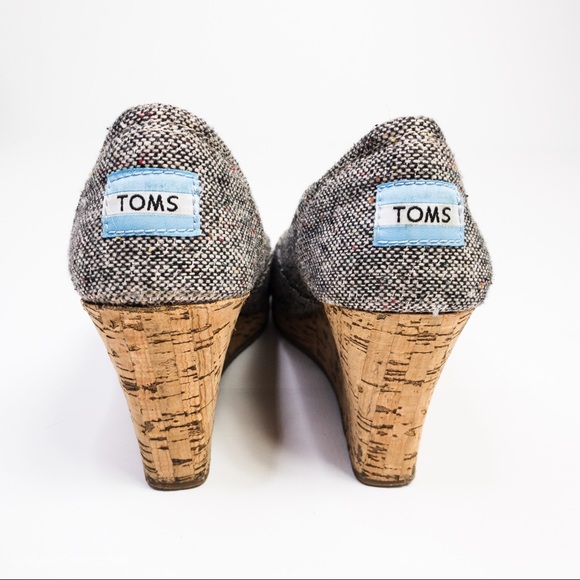 Toms PeepToe Textile Upper Cork Wedges - Picture 6 of 7